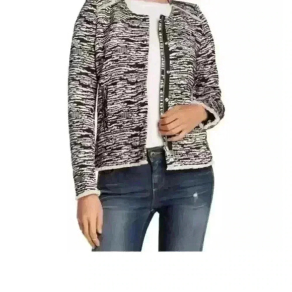 Iro Lizzie Textured Blazer size 38 Zipper Office Siren Secretary Monochrome Emo - Picture 1 of 9
